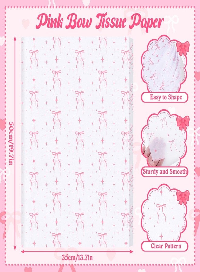 Pineraap 100 Sheets Pink Bow Tissue Paper, Cute Bowknot Printed Gift Wrap Decorative Tissue Paper for Coquette Party Birthday Bachelorette Wedding Bridal Shower DIY Crafts, 14 x 20 Inch - Image 5